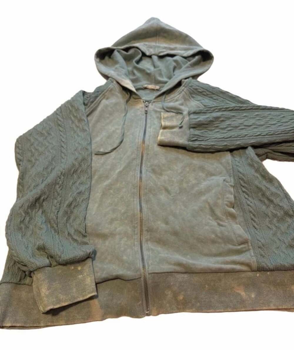 Mystree Sage Green Full Zip Cable Knit Sleeve Hoodie Sweatshirt Size S